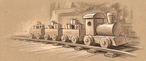 Wooden Toy Train Christmas Sketch on Kraft