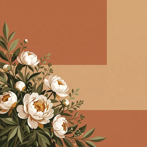 White Peonies Botanical Corner Illustration