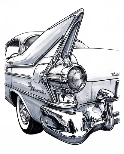 Vintage 1950s Car Tailfin Ink Illustration