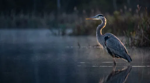 Great Blue Heron in Marsh Water