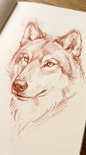 Sanguine Chalk Sketch of Wolf Head