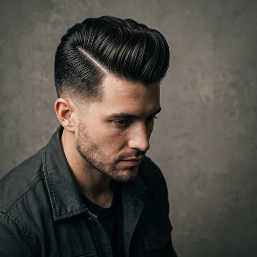 Man With Hard-Part Pompadour Hairstyle