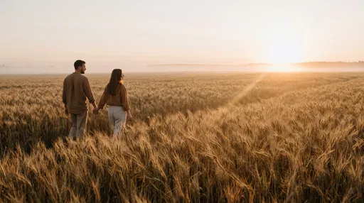 Couple Walking Through Sunrise Wheat Field