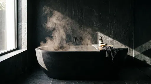 Matte Black Stone Bathtub in Dark Spa