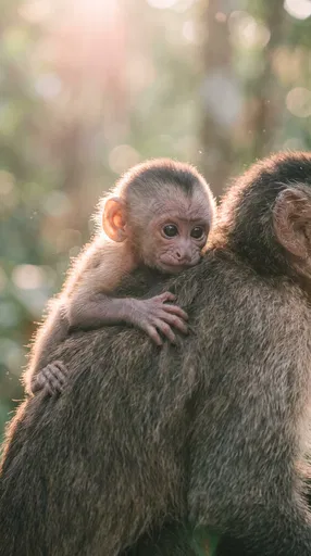 Baby Monkey Clinging to Mother