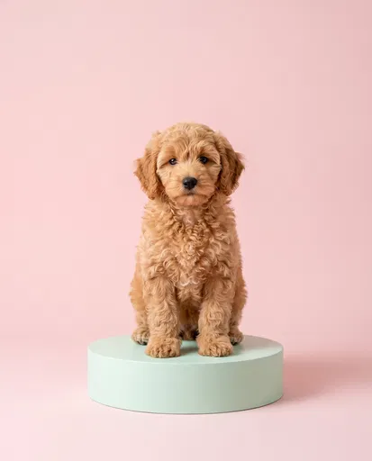 Goldendoodle Puppy on Mint Pedestal