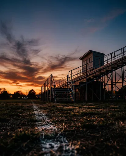 Empty Local Bleachers at Sunset