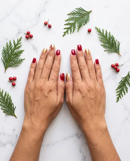 Festive Red and Gold Holiday Manicure