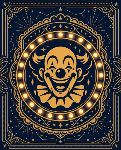 Golden Vintage Carnival Clown Marquee Illustration
