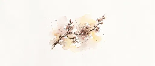 Watercolor and Ink Cherry Blossom Branch