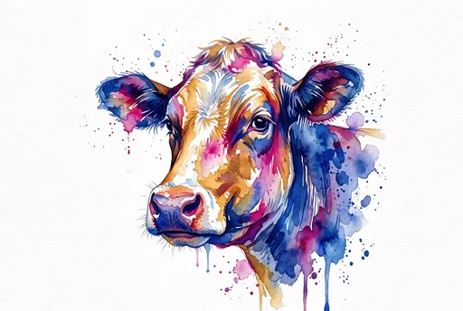 Vibrant Watercolor Dairy Cow Head Illustration