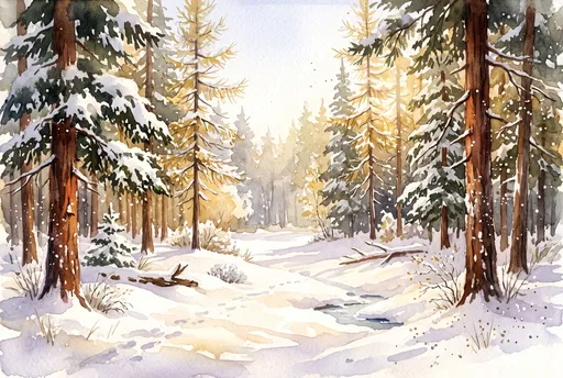 Watercolor Winter Woodland Clearing Illustration
