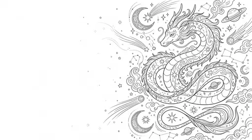 Celestial Cosmic Dragon Coloring Page Line Art