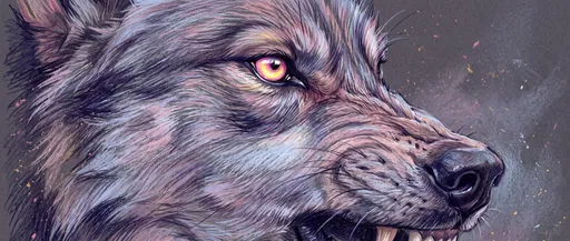 Pastel Colored Pencil Werewolf Close-Up