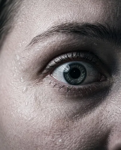 Macro Close-Up of Terrified Human Eye