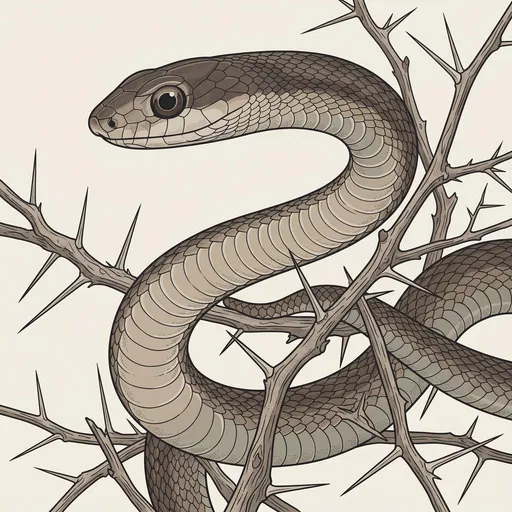 Brown Boomslang Snake in Thorny Branches