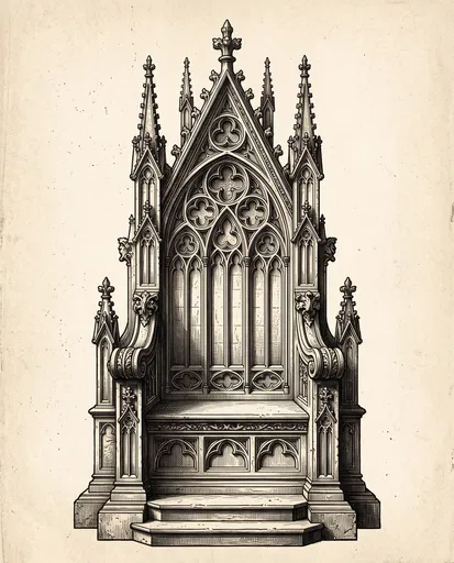 Ornate Gothic Throne Vintage Engraving Illustration