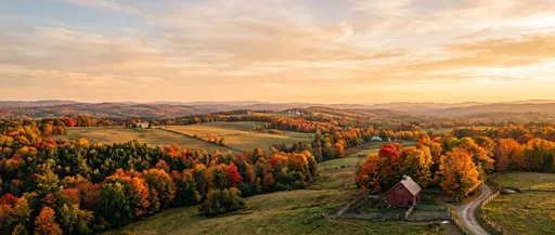 Autumn Golden Hour Over Vermont Farmland