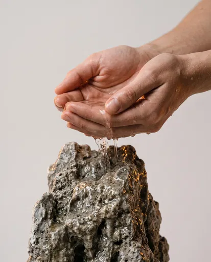 Hands Cupping Water Over Limestone