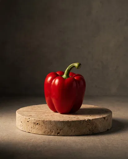 Red Bell Pepper on Stone Pedestal