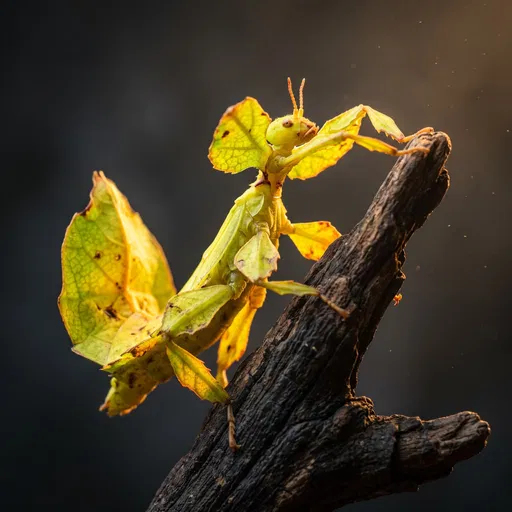 Glowing Walking Leaf Insect on Branch