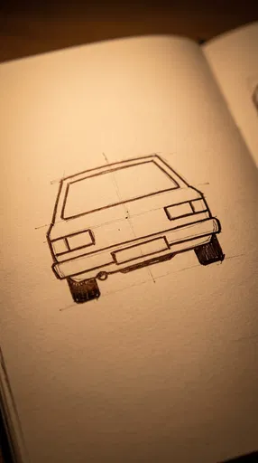 Sepia Ink Rear Car Sketch on Paper