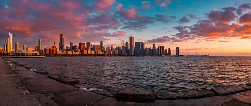 Chicago Skyline From Lakefront at Sunrise