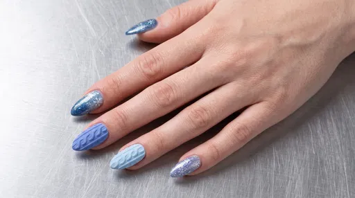 Winter Blue Snowflake and Sweater Nail Art