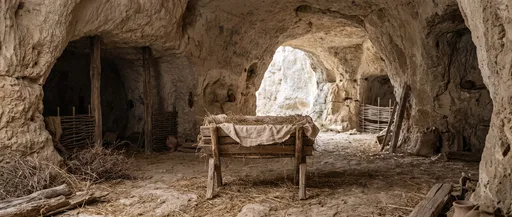 Wooden Manger in Limestone Cave Stable