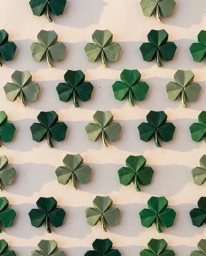 Green Origami Shamrocks Pattern in Warm Light