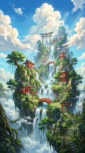 Anime Floating Mountain Shrine Landscape