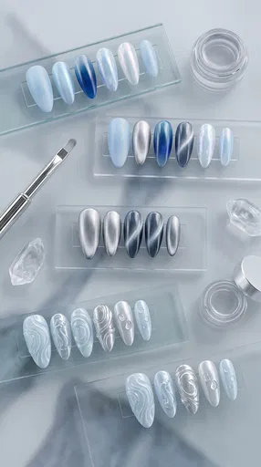 Icy Blue and Silver Nail Art Display