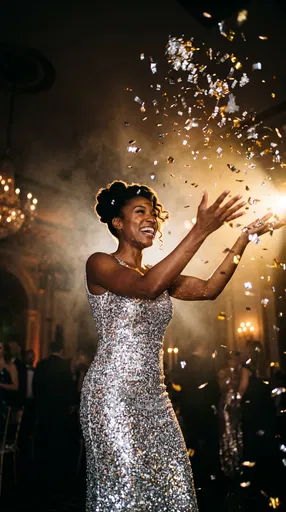 Woman Tossing Confetti at Formal Party