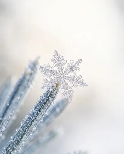 Macro Snowflake on Frosted Pine Needle