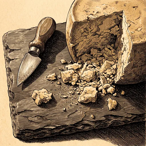 Ink Illustration of Crumbling Aged Cheese