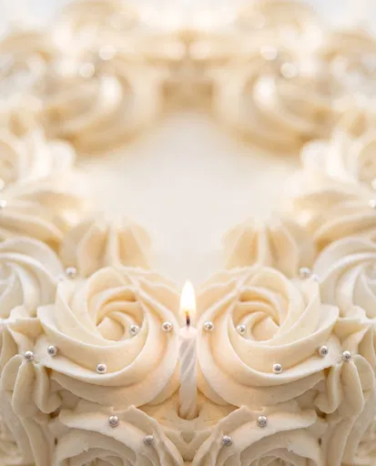 Ivory Buttercream Frosting with Lit Birthday Candle