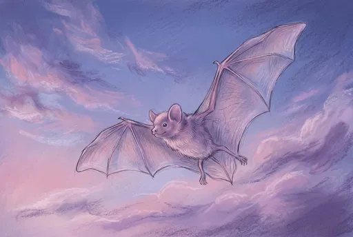 Pastel Drawing of Soaring Bat