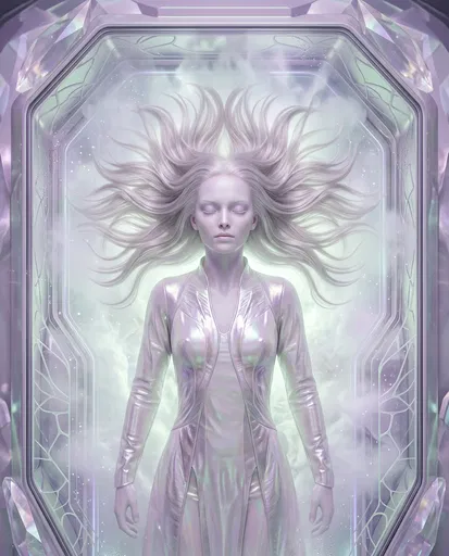 Pale Woman Resting in Futuristic Stasis Pod