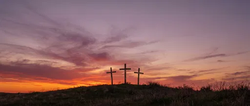 Three Wooden Crosses on Sunset Hill