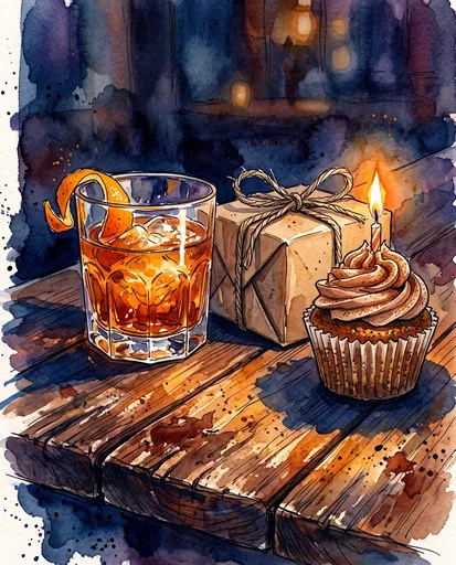 Watercolor Cocktail Gift and Birthday Cupcake