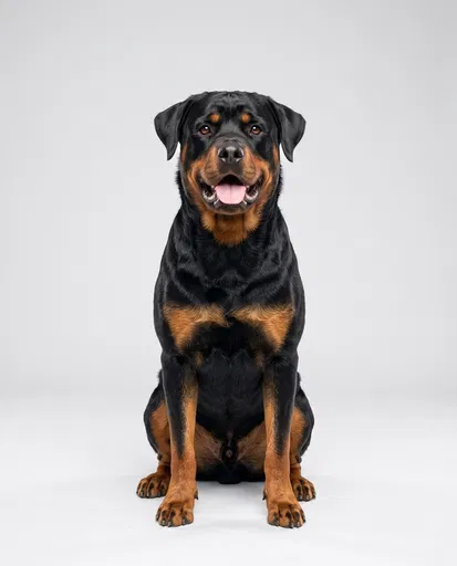 Symmetrical Studio Portrait of Sitting Rottweiler