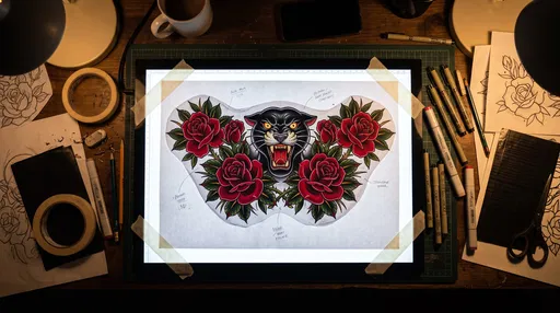 Panther Tattoo Flash on Artist Light Pad
