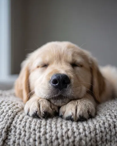 Sleeping Golden Retriever Puppy on Blanket