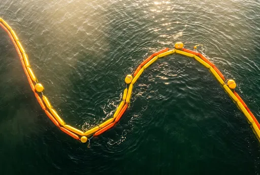 Aerial View of Yellow Orange Containment Boom