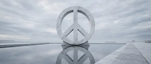 Monumental White Marble Peace Sign Sculpture