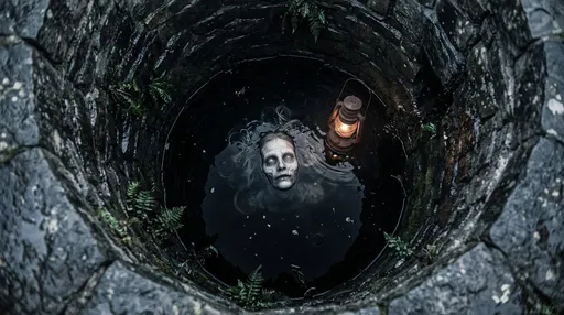 Ghostly Face Floating in Dark Stone Well
