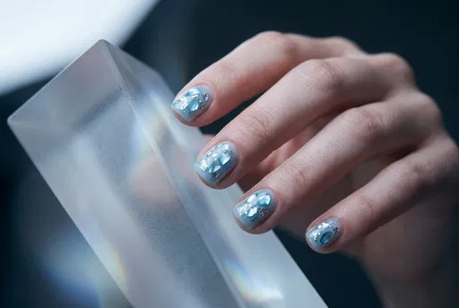 Ice Blue Shell and Foil Nail Art