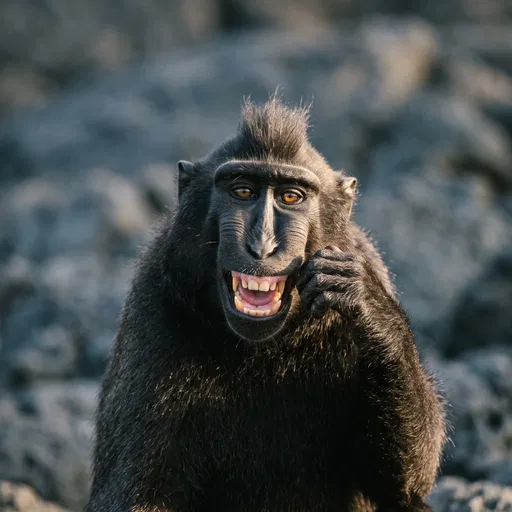 Smiling Crested Black Macaque Portrait