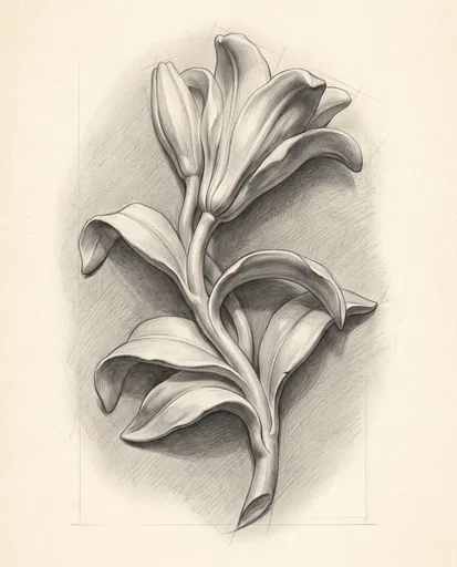 Academic Graphite Drawing of Sculpted Lily