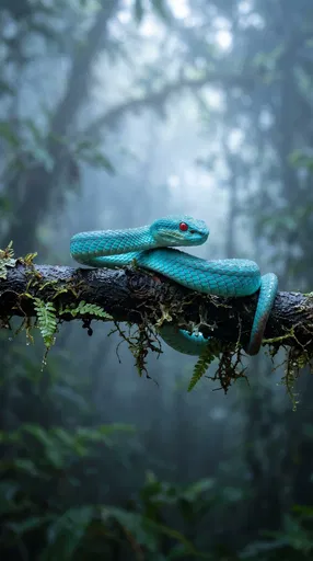 Blue Pit Viper on Mossy Branch